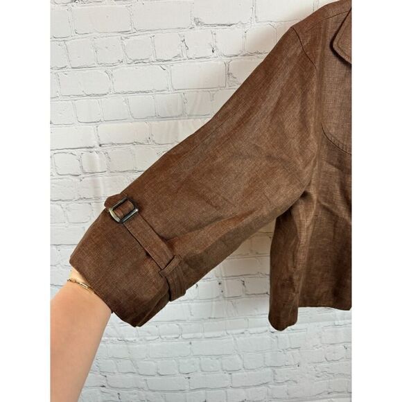 JONES NEW YORK linen brown solid herringbone open front jacket blazer size 12 - Picture 6 of 9